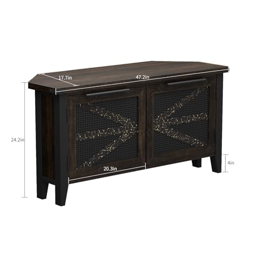 VFK Farmhouse Corner TV Stand for 50 Inch TV, Rustic Entertainment Center with Storage, Space-Saving Media Console Table for Living Room & Bedroom - color: Dark Wood, size: 47.2 * 17.7 * 24.2 inch
