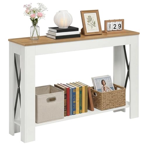 Farmhouse Console Table, 39.4'' Small Narrow Entryway Table, Wood Couch Table Behind Sofa with Storage Shelf, Slim Farmhouse Hallway Table for Hallway, Foyer, White & Light Walnut CT34WV - color: White + Light Walnut