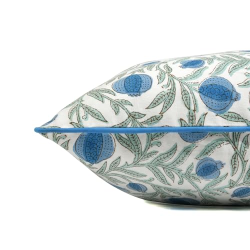 Block Print Queen Blue Pillow Cover 16" x 16" (Pack of 2) Decorative Couch Pillows for Living Room, Farmhouse Chic Boho Cute Outdoor Pillows Covers Gifts for Spring, Mother's Day - color: Queen Blue, size: 16" x 16" (Pack of 2)