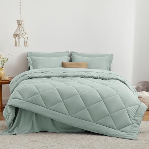 Love's cabin Twin Comforter Set Aqua, 5 Pieces Twin Bed in a Bag, All Season Bedding Sets with 1 Comforter, 1 Flat Sheet, 1 Fitted Sheet, 1 Pillowcase and 1 Pillow Sham - color: Aqua, size: Twin