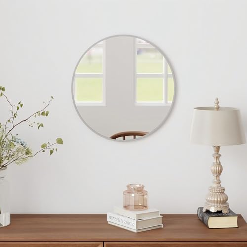 SCWF-GZ 20" Round Mirror Circle Wall Mounted Hanging or Against Wall Metal Frame Dressing Make-up Mirrors for Entryway Bedroom Bathroom Living Room 20 inch Silver | HD Crystal Clear No distortion Tempered Glass,Aluminum Frame,Make-Up Mirrors for Bedroom,E