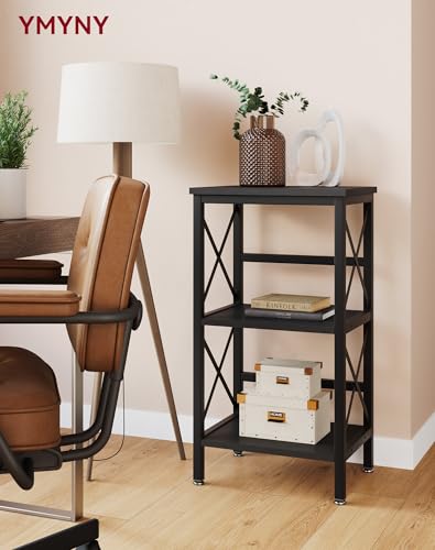 YMYNY 3 Tiers Bookcase, Industrial Metal Bookshelf with Side Fence, Storage Organizer for Living Room, Home Office, Bedroom, Display Racks, Sofa Side Table, 29.5 * 15.75 * 11.4", Black UHST008B - color: Black, size: 3 Tiers