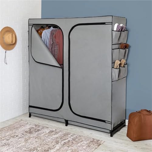 Wardrobe Closet 60-Inch Wide 2-Door Portable Wardrobe Closet with Cover & Side Pockets