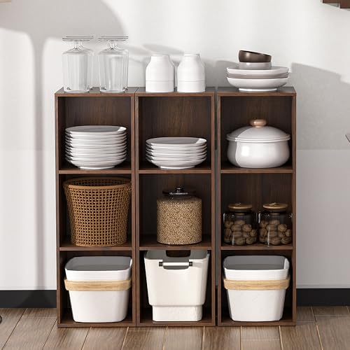 3 Cube Storage Organizer, 3Tier Cube Low Bookcase Freestanding Storage Display Organizer, Three-Cubes Open Shelf Bookshelf for Home Office (Dark Walnut,Black Walnut, 3-Cube) - color: Dark Brown,black Walnut, size: 3-Cube