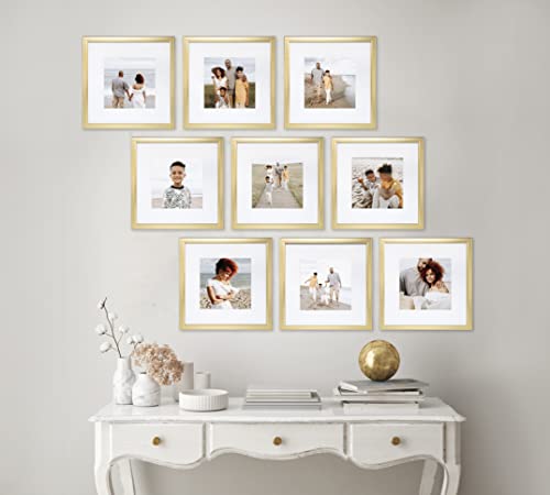 Sheffield Home 9 Piece Gallery Wall Frame Set, 12x12 in. Matted to 8x8 in. (Gold) - color: Gold, size: 12x12 Inch