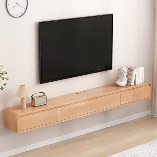 Floating TV Stand In Solid Wood Media Console Centre Floating shelves with doors and drawers Wall Mounted TV Cabinet Easy to assemble Suitable for living room and bedroom(Black+gray,120x24x20cm - color: Black+gray, size: 120x24x20cm