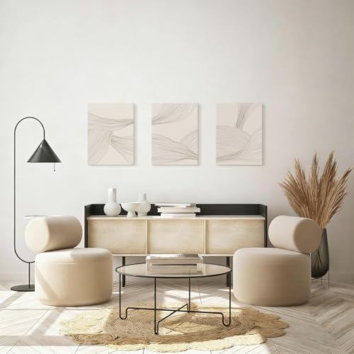 Netural Abstract Wall Art Set of 3,Beige Tones Line Art Prints,Modern Abstract Art Wall Decor Living Room,Minimlist Boho Framed Canvas Artwork,Bohemian Bathroom Bedroom Decor,12x16in - color: Netural Abstract, size: 12x16inchx3pcs
