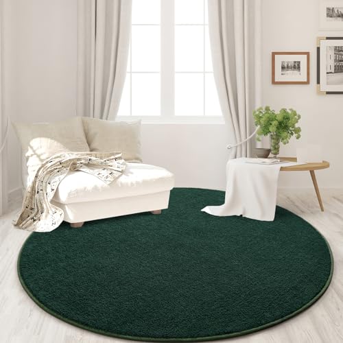 FlyDOIT Round Area Rugs for Bedroom Living Room, 4x4 Dark Green Super Soft Comfy Thickened Memory-Foam Indoor Circle Carpet, Modern Aesthetic Minimalist Carpet for Boys Girls Adults Nursery Home Décor - color: Dark Green, size: 4' (Round)