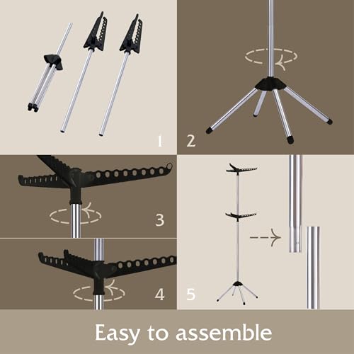 Beaudaily Clothes Drying Rack, Foldable 74.8-Inch Laundry Drying Rack, Indoor 2 Tier Drying Rack Clothing with Rotatable Arms, Stainless Steel, Holds 54 Pieces, Space Saving, Black and Silver - color: Black + Silver, size: 2-Tier
