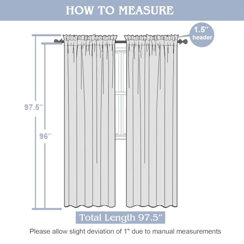 Gwine Sheer Curtains 96 Inches Long 2 Panels Set, Light Filtering Clip Jacquard Textured Curtain for Living Room Bedroom, Soft Airy Rod Pocket Farmhouse Curtains, Black, 42" Wx96 L Inch, 2PCS - color: Black, size: 42"W x 96"L (Pack of 2)