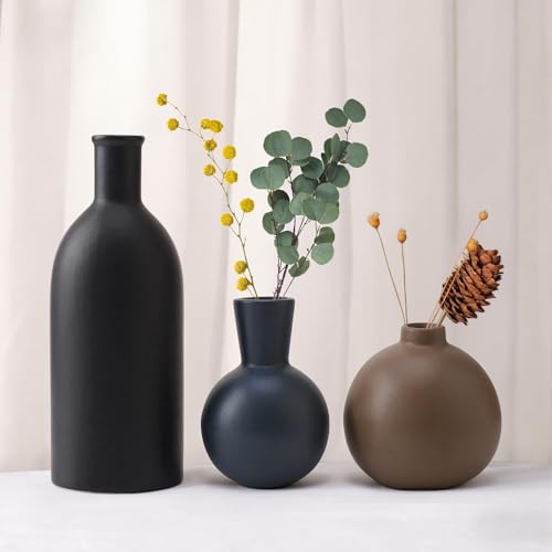 Small Ceramic Vase Set of 3, Boho Modern Flower Vase Room Decor, Farmhouse Decor, Vases for Your Kitchen, Bathroom, Bedroom, Living Room, Office&Shelf Centerpiece Table Decorations Multicolor - 346 - color: Multicolor -346