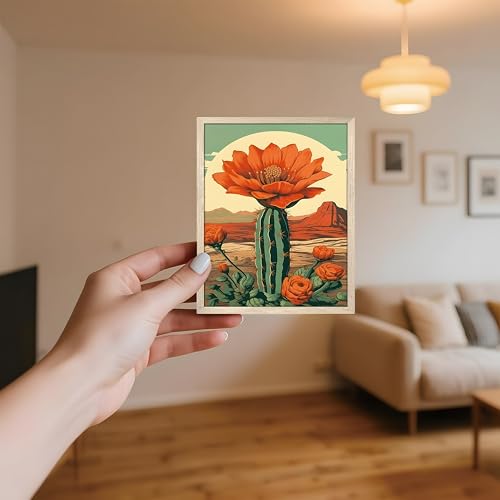Wood Framed Mexican Cactus Wall Art Set of 3, Vintage Desert Botanical Canvas Prints, Boho Southwestern Floral Painting Pictures, Rustic Living Room Bedroom Bathroom Home Wall Decor 8x10 inch - color: Cactus, size: 10"L x 8"W