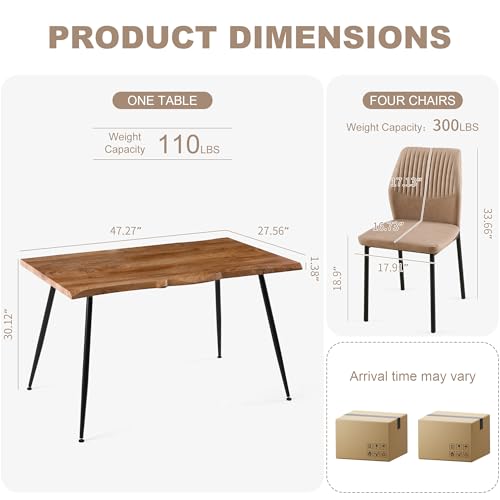 Dining Table Set for 4, Modern Wood Irregular Rectangle Dining Table,Leather Dining Chairs 4,Table and Chairs Set of 4 for Kitchen Dining Room, Beige - color: Beige, size: 47" Rectangular Table+4 Chairs