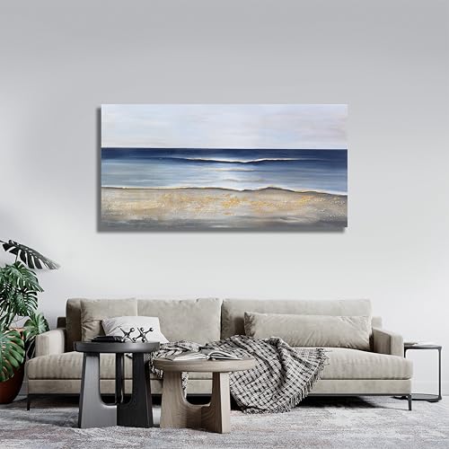 Yuaxker Ocean Canvas Wall Art Blue and Gold Wall Decor Modern Aesthetic Canvas Painting Super Large Size Artwork for Living Room Bedroom Dinning Room Office 30x60 inch - color: ocean blue, size: 30"x60"