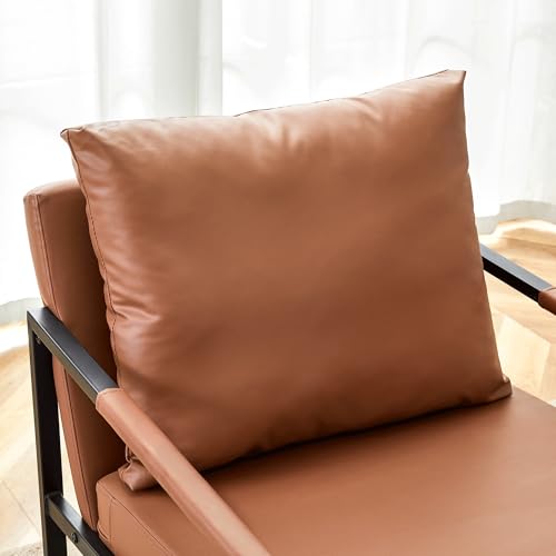 Modern PU Leather Accent Chair, Industrial Waterproof Armchair with Thick High-Density Foam Cushion, Sturdy Metal Frame 300lbs Capacity, Compact Reading Lounge Chair for Living Room Bedroom Office
