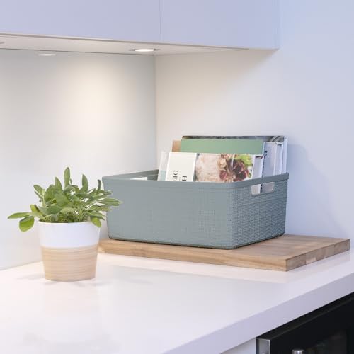 Curver Set of 6 Medium 12L Jute Decorative Plastic Organization and Storage Baskets - Perfect Bins for Home Office, Closet Shelves, Kitchen Pantry and All Bedroom Essentials, Grey - color: Grey, size: Medium 12L