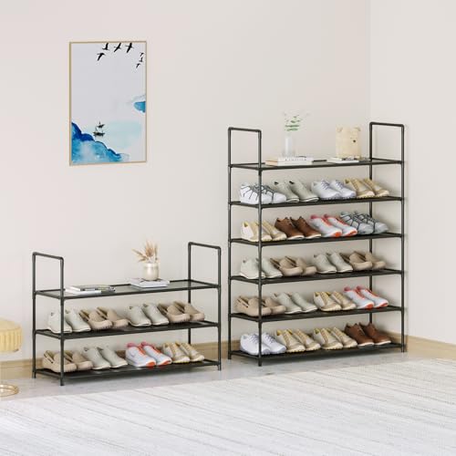 3-Tier Stackable Shoe Rack, Sturdy & Durable Long Shoe Shelf Storage Organizer for Entryway, Bedroom, Floor,10-12 Pairs of Shoes,Black - size: 3-Tier(28.5"W)