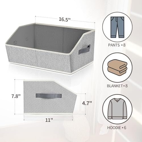 Trapezoid Closet Shelf Organizer - Large Baskets for Organizing, Fabric Storage Box for Shelves, Cube Storage Bins for Clothes, Books, Blankets, 3 Pack, Light Gray - color: Light Gray, size: Large -3 Pack