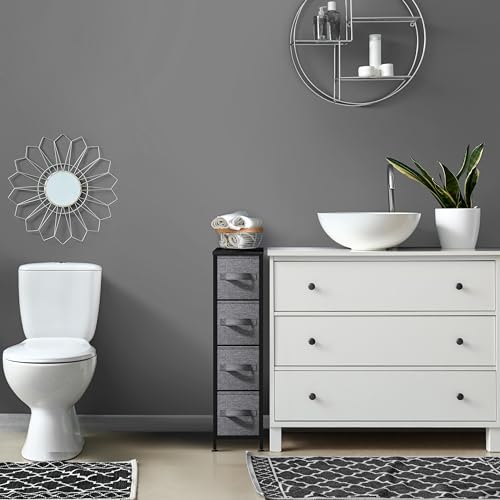 Sorbus Narrow Dresser with 4 Drawers - Vertical Slim Storage Chest of Drawers with Steel Frame, Wood Top & Easy Pull Fabric Bins for Small Spaces, Closets, Bedroom, Bathroom & Laundry (Black/Charcoal) - color: Black/Charcoal, style: 4 Drawer