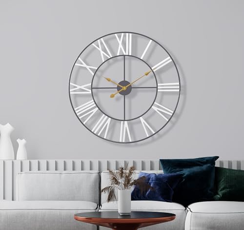 Sorbus Large Wall Clock for Living Room Decor - 24 inch Big Wall Clock Decorative - Battery Operated - Roman Numeral Analog Large Clock for Bedroom, Room, Home, Kitchen, Office, Wall Decor (White) - color: White, size: 24"
