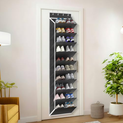 KEEPJOY 10 Tiers Mesh Over Door Shoe Organizer Storage, Hanging Shoe Holder for Door with Large Deep Pockets, Fit 20-30 Pairs Shoe Rack for Sneakers, Boots(Black) - color: Black-1 Pack of 10 Cell