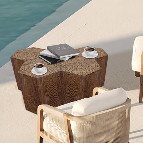 Afterglow Outdoor Round Side Table, 14.6" Retro Modern Accent End Table, Decorative Garden Stools Nightstand Bedside Tables for Living Room Bedroom Sofa Couch Small Space Patio Decor - color: Brown Wood Grain