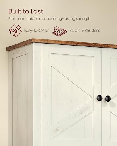 VASAGLE LIRY Collection - Bathroom Wall Cabinet, Farmhouse Wall-Mounted Medicine Storage Cabinet with 2 Barn Doors, Adjustable Shelf, Towel Bar, 7.9 x 18.1 x 24 Inches, Rustic White UBBK132W01S - color: Rustic White, style: 2Doors(24"H)
