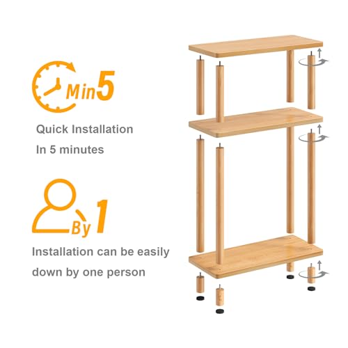 Apicizon Small Narrow Side Table, 3-Tier Skinny End Table, Natural | Sofa Side Table, Slim End Table, Wood Storage Shelf, Slim Nightstand Bedside Table for Narrow Spaces, Living Room, Bedroom - color: Natural, style: Narrow Side Table