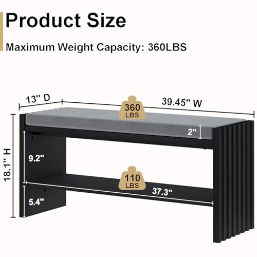 40" Entryway Shoe Bench with Storage & Cushion, Modern Fluted Shoe Rack for Mudroom, Sturdy Wooden Hallway Bench with 360 lbs Capacity, Black Oak - color: Black Oak
