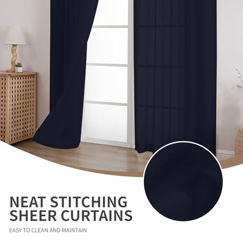 CUCRAF Navy Blue Sheer Curtains 95 Inches Long 2 Panels Set, Semi Sheer Rod Pocket Window Treatment Voile Drapes for Living Room Bedroom(37''W x 95''L, Navy Blue) - color: Navy Blue, size: 37"W x 95"L (Pack of 2)