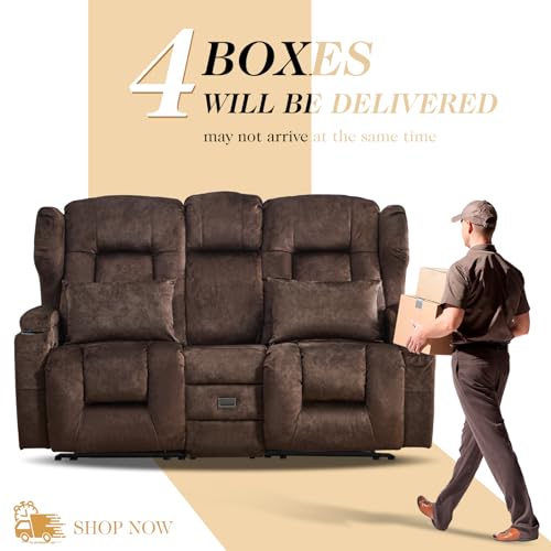 Loveseat Recliner Sofa,RV Wall Hugger Recliners with Flip-up Console,Reclining Loveseat Sofa Recliner with Cup Holders/Lumbar Pillows for Small Spaces,RV Furniture (Chestnut,68" 2-Seater) - color: Chestnut, size: 68" 2-Seater