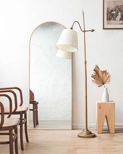 57"x20" Arched Full Length Mirror, Full Floor Mirror with Stand, Large Full Body Mirror, Wall Mirrors for Bedroom Living Room, Aluminum Frame (Gold) - color: Gold, size: 57"L x 20"W