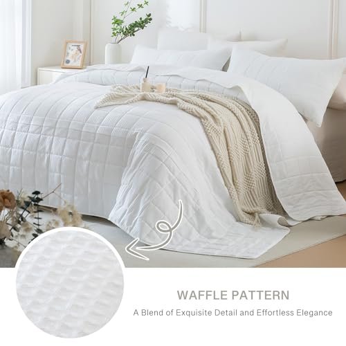 White Quilt King Size Oversized(128"x120"),Waffle Weave Farmhouse Quilt Set,Bedding Coverlet King Size Oversized Bedspread,California King Comforter Set All Season Spring Summer, 3 PCS - color: White, size: Oversized King Plus(128"x120")