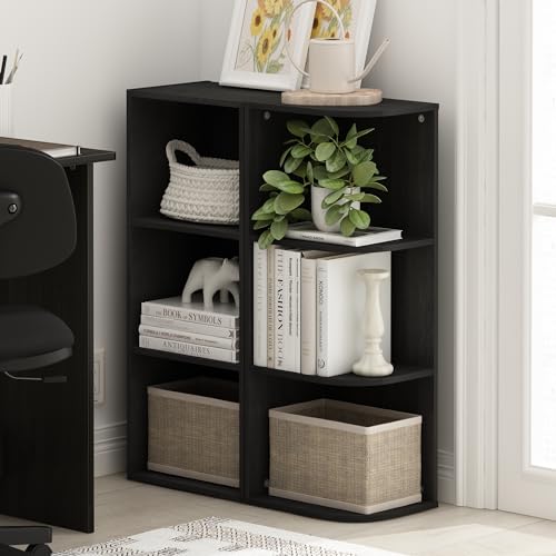 Furinno PASIR Book Shelf, 3-Tier Corner Bookshelf with Open Shelf, Standing Bookcase, 9.3 x 12 x 31.5 for Organization and Storage, for Living Room, Bedroom, Home Office, Blackwood - color: Blackwood, size: 3-Tier Corner