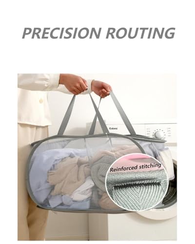Collapsible Laundry Basket Foldable Pop-Up Mesh Hamper with Compartments and Handles Breathable Clothes Organizer Two Grids Black BLC733-02 - color: Black, size: 22.83'' * 14.17'' * 14.17''