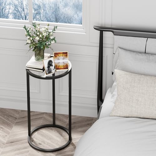 Easy Paws Round Side Table,Glass C Table,Couch End Table, Tempered Glass Snack Table with Metal Frame, Sofa Couch Bedside Table,TV Tray Table for Small Space(Black) - color: Black
