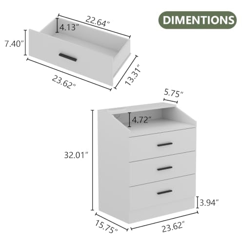 Gyfimoie 3 Drawer Dresser for Bedroom with Power Outlet, White Dresser with LED Light, Modern Dressers with Open Storage Cubby, Chest of Drawers Storage Organizer for Hallway, Living Room (White)… - color: 3 Drawer-white