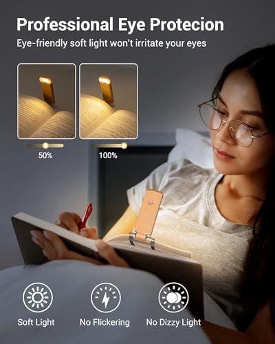 DEWENWILS USB Rechargeable Book Reading Light, Clip on Booklight Peach Fuzz | Flexible Lighting Angle, 2-Level Brightness, Warm White, Booklight for Kids, Book Lovers, Adults - color: Peach Fuzz