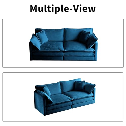 76.7” Oversized Blue Loveseat Sofa, 2 Seater Large Sectional Couches for Living Room, Chenille Fabric Modular Sectional Sofa, Deep Seat Home Sofas Set, Love Seat Couches - color: Blue, size: 2 Seater