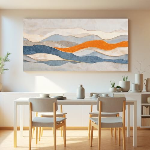 Abstract Wall Art Print Stripe Canvas Wall Art Decor Blue And Orange White Paintings Abstract Wall Decor Artwork For Living Room Bedroom Bathroom Office Home Decor Can Be Hung Directly 24"X 48" - color: LAI-11E, size: 48"L x 24"W