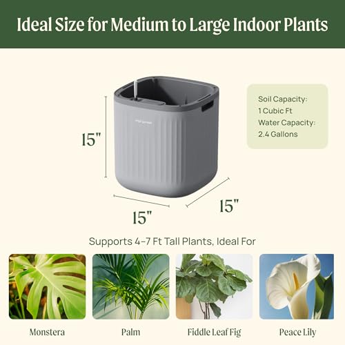 15 Inch Self-Watering Planter for Indoor Plants – Large Modern Plant Pot with Built-In Water Reservoir, Ideal for Monstera, Fiddle Leaf Fig, Palms & Peace Lily, Without Trellis (1, Fog Gray) - color: Fog Gray