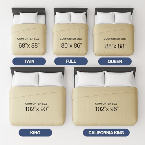 Comforter King Size - Down Alternative Duvet Insert - Beige, 102" x 90" | Soft & Comfy, Quilted White Comforter with Corner Tabs, Box Stitched Down Alternative Bedding for Men, Women, Kids & Teens - color: 06 - Beige, size: King (102" x 90")