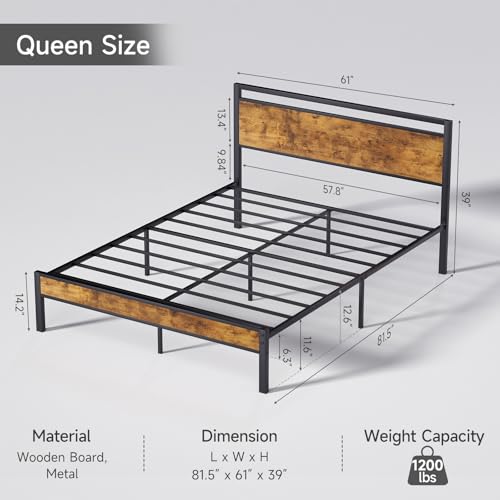 Z-hom Easy Assembly Queen Bed Frame & Headboard Footboard,Underbed Storage | Sturdy Metal Structure,Silent Anti-Slip Support,Under Bed Storage Space,No Box Spring Needed,Modern Bedroom Furniture - color: Vintage Brown, size: Queen