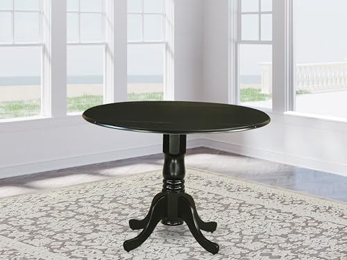East West Furniture DLT-BLK-T Dining Room Table - a Round Top with 2 Drops Leaf and Pedestal Leg, 42x29.5 Inch, Black Finish - color: 1dlt-blk-tp