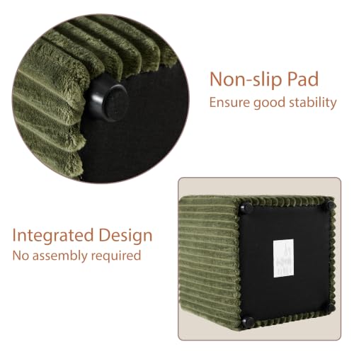 Modern Square Vanity Stool, Small Striped Pattern Ottoman, Cute Velvet Foot Stool, Tufted Fabric Footrest, Upholstered Vanity Chair, Stool for Makeup, Bedroom, Living Room (2, Square-Dark Green) - color: Square-dark Green