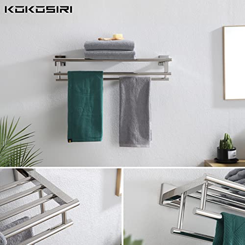 KOKOSIRI Bath Towel Rail Bathroom Towel Rack Towel Holder 24 Inch Towel Shelf with Double Towel Bars Wall Mounted SUS 304 Stainless Steel, Polished Chrome, B6005CH-L24 - color: Polished Chrome, size: 24 Inch