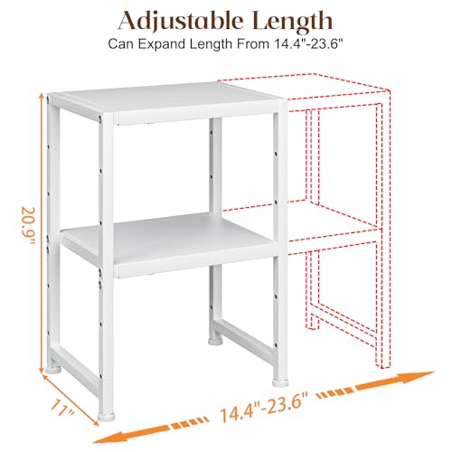 2-Tier Expandable Kitchen Storage Shelf,150LBS Heavy Duty Metal Shelving Units For Small Appliance,Adjustable Pots and Pans Organizer Rack Shelves For Kitchen Counter Under Cabinet Garage Pantry,White - color: White