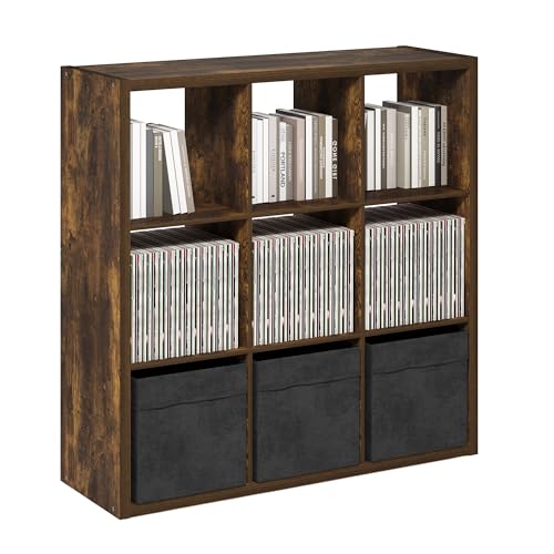 9-Cube Bookshelf, Cubicle Shelf Bookcase with Open Back, Position Reversible Book Shelf, 15 x 44 x 44, for Home Office, Living Room, Amber Pine - color: Amber Pine, size: 9 Cube
