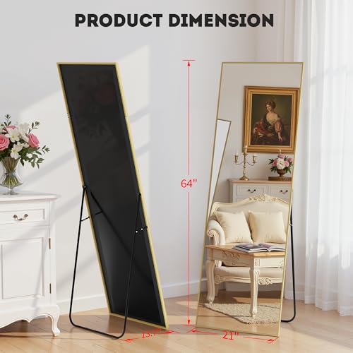 Simple Deluxe Full Length Mirror, 64"×21" Large Floor Mirrors, for Wall Door Bedroom Bathroom Living Room (Gold) - color: Gold-rectangular, size: 64"L x 21"W