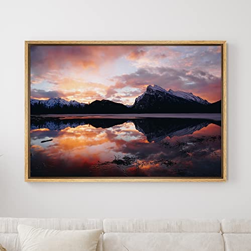 SIGNWIN Framed Canvas Wall Art Sunset with Mountains Reflection in The Lake Landscape Wilderness Photography Modern Art Contemporary Scenic Dramatic for Living Room, Bedroom, Office - 16"x24" Natural - color: B10-2103-spl07, size: 24"L x 16"W